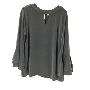 NWT Charter Club Black Scoop Neck Ruffle Sleeve Blouse with Key Hole Front